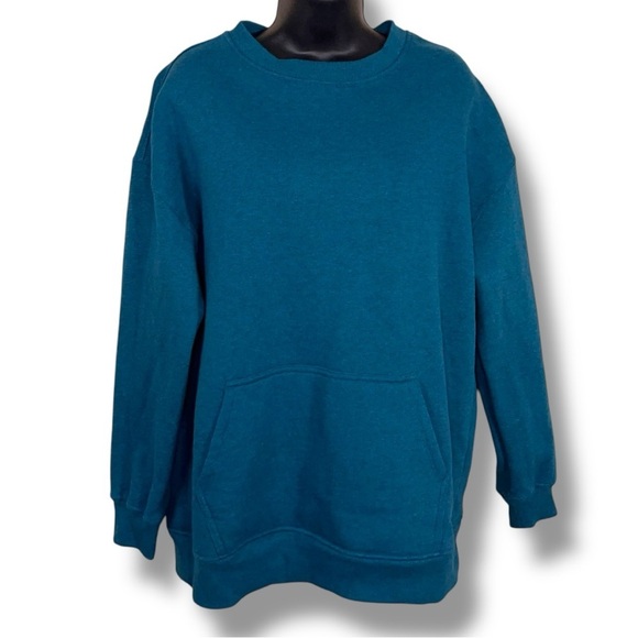 Large Danskin Teal Blue Green Sweatshirt Womens Comfortable Front Pocket - Picture 1 of 14